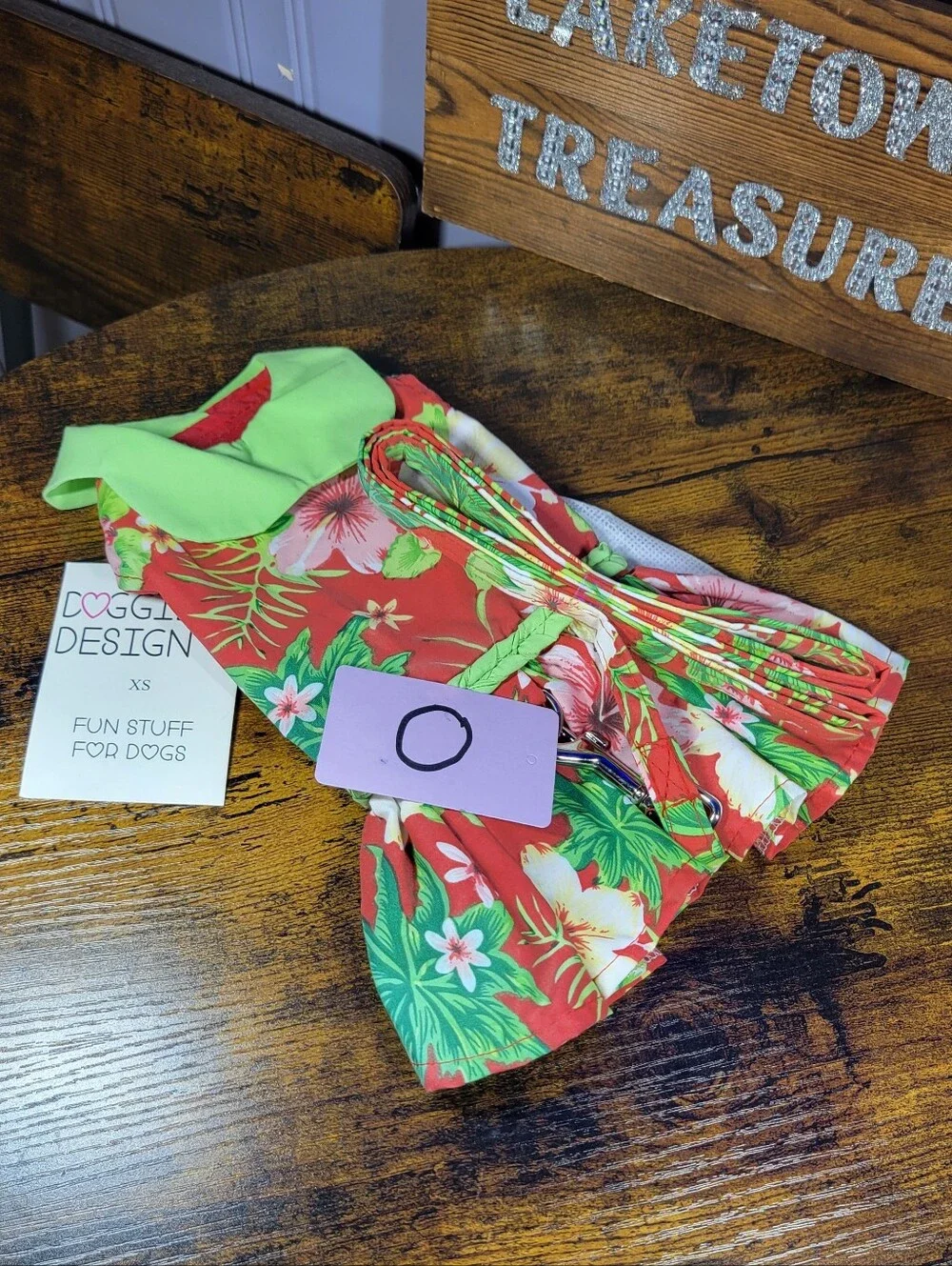 Doggie Design Harness Dress with Tropical Hisbiscus Print with leash